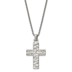 Black Bow Jewelry Men's Stainless Steel Brushed Textured Cross Necklace, 24 Inch - 1 of 4