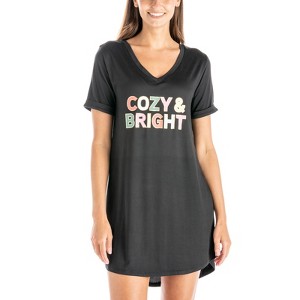 Hello Mello Women's Holiday Sleep Shirts V-Neck Lounge Nightgow - 1 of 4