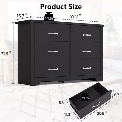Black 6-Drawer Double Dresser with Metal Handles