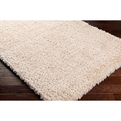 Beige Round Hand-Knotted Shag Fur Rug