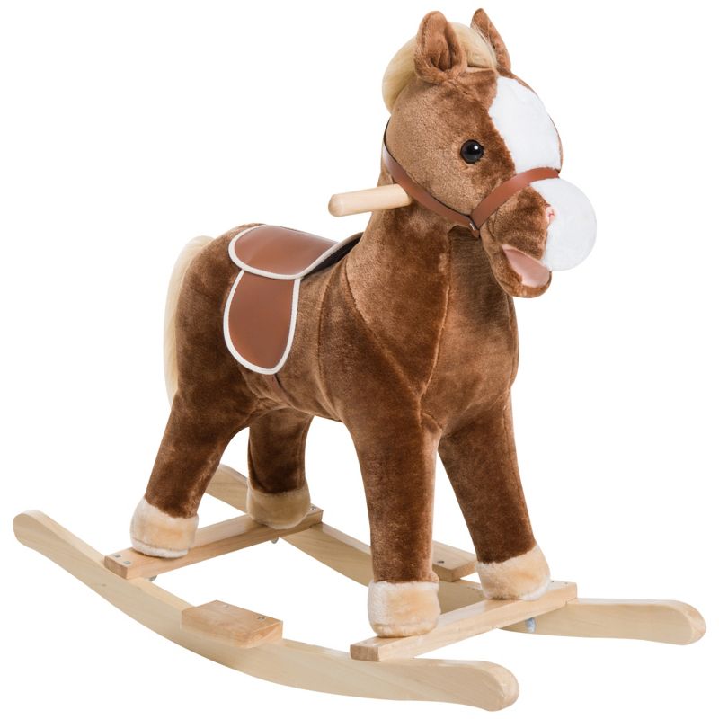 Qaba Kids Ride on Rocking Horse Toddler Plush Toy with Realistic Sounds for 3 Years Old Children - Brown, 4 of 9