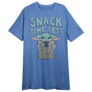 The Mandalorian Grogu Snack Time Yet Crew Neck Short Sleeve Blue Heather Women's Night Shirt - 1 of 3