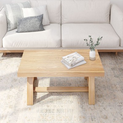 Blonde Wirebrush Rectangular Pine Wood Coffee Table, 40 Inch