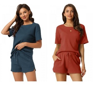 INSPIRE CHIC Women's 2 Pcs Lounge Sets Waffle Outfits T-shirt and Shorts Loungewear Sweatsuits Pajama Sets - 1 of 4