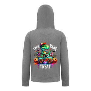 Everyday Kids “Trick RAWR Treat” Dinosaur Halloween Hoodie – Cute T-Rex Truck Graphic – Fun Fall Sweatshirt, Charcoal Gray, Size 10/12 - 1 of 3