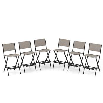 Costway Set of 6 Outdoor Bar Chair Folding Bar Height Stool with Metal Frame Coffee