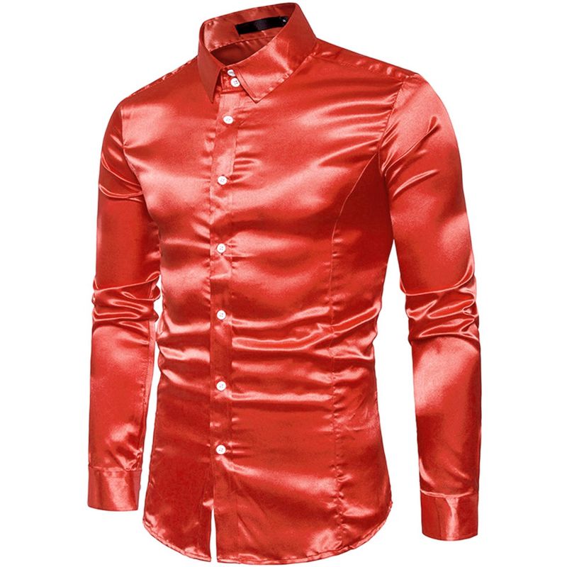 Lars Amadeus Men's Satin Point Collar Long Sleeve Button Down Dress Shirts, 1 of 7