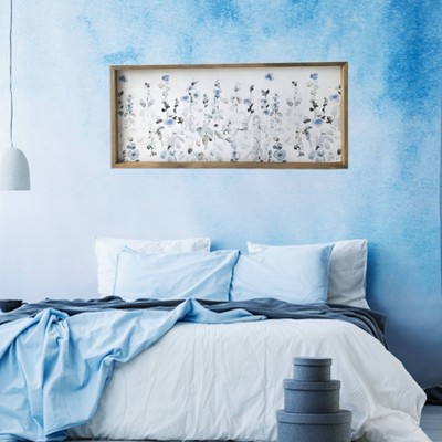 Soft Blue Floral Garden Watercolor Canvas with Pine Frame