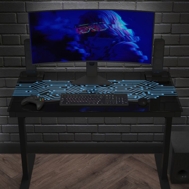 Flash Furniture Gaming Computer Desk with Color Changing LED Circuit Board Design Glass Desktop, 5 of 13
