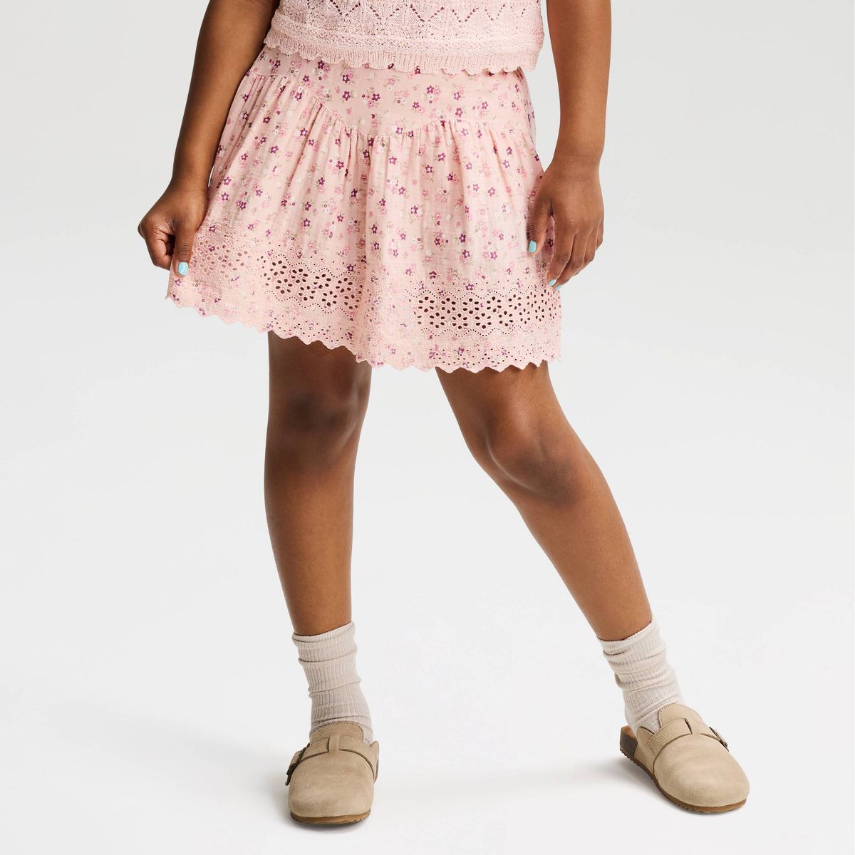 Girls' Floral Lace Trim Woven Skort - Cat & Jack™ - thumbnail 5