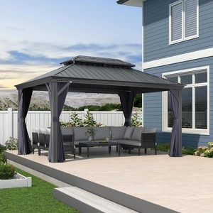 PURPLE LEAF Permanent Hardtop Gazebo Aluminum Gazebo with Galvanized Steel Double Roof for Patio Lawn and Garden with Curtains and Netting - 1 of 4