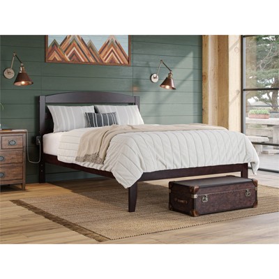 Espresso Queen Wood Platform Bed with Slatted Headboard
