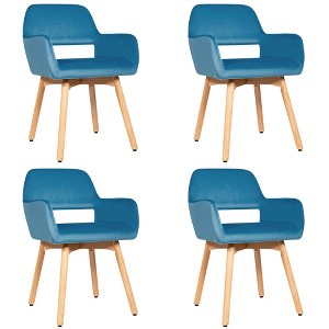 Costway Set of 4 Modern Accent Armchairs Velvet Fabric Leisure Chairs Club Guest Blue - 1 of 4