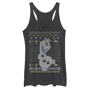 Women's Frozen Ugly ChristmasOlaf Sven Racerback Tank Top - 1 of 3