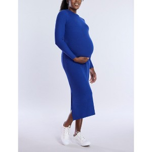 Women's Crew Neck Rib Knit Long Sleeve Column Dress | Motherhood Maternity - 1 of 4