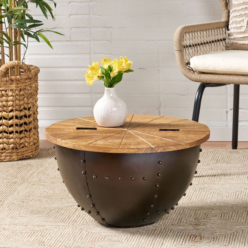 Absecon Handcrafted Boho Mango Wood and Iron Accent Table Natural/Black - Christopher Knight Home, 3 of 9