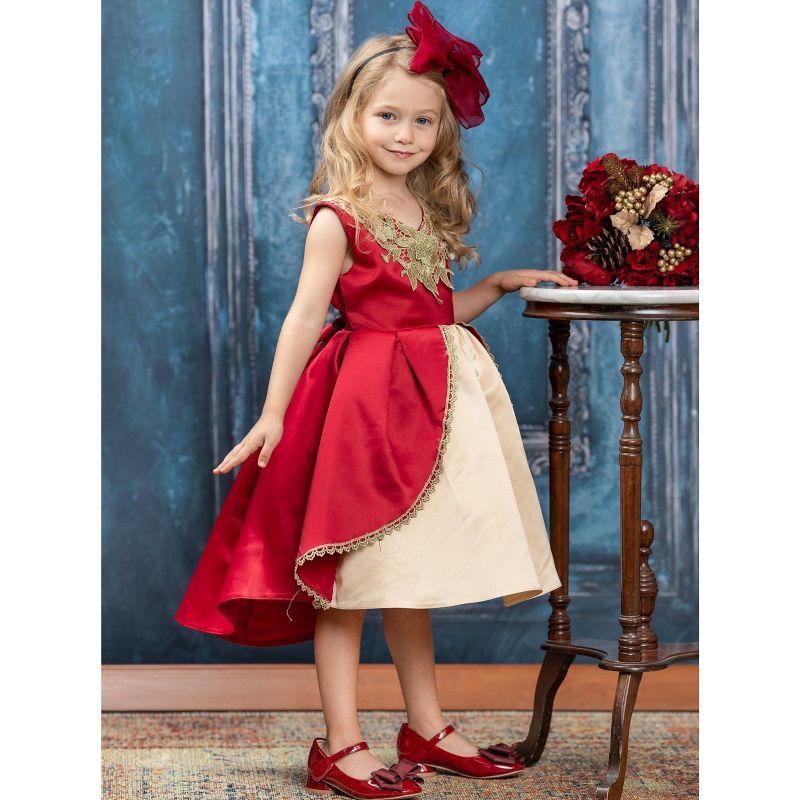 Girls Lovely Night Red Embroidered Holiday Dress - Mia Belle Girls, 5 of 6