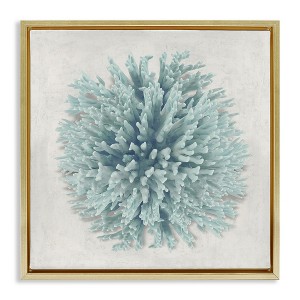 Stupell Industries Coral Ball Blue Sea Beach Floating Frame Canvas Art, Gold, 18" x 18" - 1 of 4