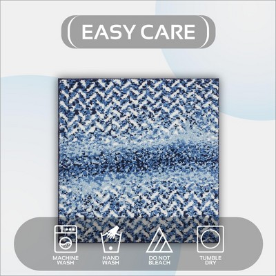 Blue and White Micro Polyester Chevron Pattern Square Bath Rug
