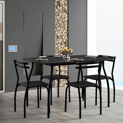 Black Steel and MDF 5-Piece Dining Set with Ergonomic Chairs