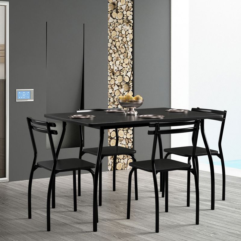 Costway 5 Piece Dining Set Table 30.0" And 4 Chairs Home Kitchen Room Breakfast Furniture Black, 3 of 11