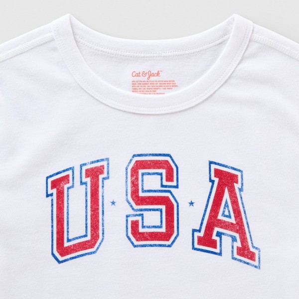 Paquete de 2 playeras adaptativas de manga corta para niña, gráficas del 4 de julio/escénica de Maine - Cat & Jack™ blanco/crema 3