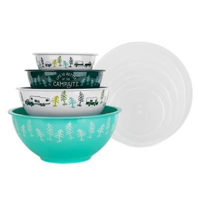 Multicolor Melamine Nesting Bowl Set with Plastic Lids