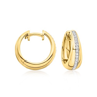 Ross-Simons 0.25 ct. t.w. Diamond Stripe Hoop Earrings in 18kt Gold Over Sterling