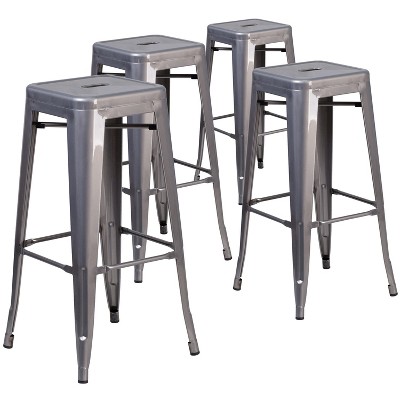Emma and Oliver 4 Pack 30" High Backless Clear Coated Metal Indoor Barstool with Square Seat