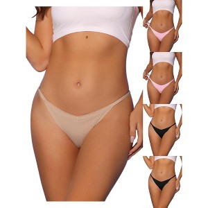 Allegra K Women's V-waisted Ruched Invisibles Breathable No Trace Thongs Multicolored - 1 of 4