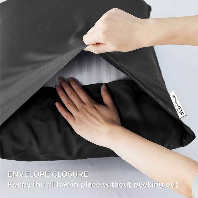 Bedsure Pillow Cases Queen Size Set of 2, Rayon Derived from Bamboo Cooling Pillowcase, Black, 2 of 7