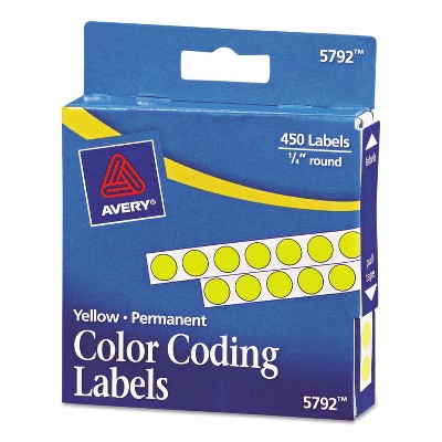 Avery Permanent Self-Adhesive Round Color-Coding Labels 1/4" dia Yellow 450/Pack 05792