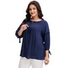 Women's Plus Size Tie Tassel V Neck Hollow Bowknot 3/4 Sleeve Adjustable Cuffs Casual Blouses - Agnes Orinda - 2 of 4