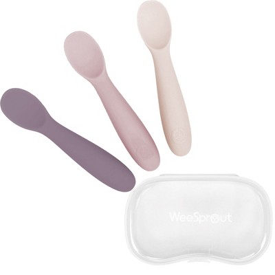 WeeSprout Baby Spoons for Self Feeding 6 Months +, Soft & Durable Silicone Utensils for Sensitive Gums & Teeth, 3 Pack + Carrying Case