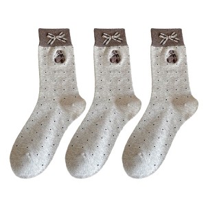 Anna-Kaci 3-Pair Soft Knit Crew Socks with Tiny Dot Pattern, Decorative Ribbon Bow Trim and Smooth Comfortable Stretch Fit - 1 of 3