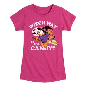 Girls' - Garfield - Witch Way To The Candy Fitted Short Sleeve Graphic T-Shirt - 1 of 4