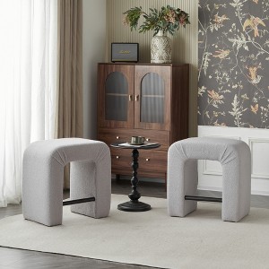 24''H Boucle Stools Set of 2, Upholstered Dining Accent Stool Chairs  for Kitchen/Bedroom/Dining Room -ModernLuxe - 1 of 4
