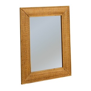 Storied Home Rectangle Wood Framed Wall Mirror with Rattan Detail, Brown - 1 of 4