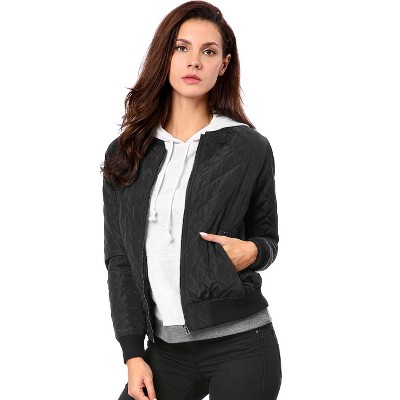 INSPIRE CHIC Women's Quilted Zip-Up Raglan Sleeves Bomber Jacket X-Large Black — фото 2