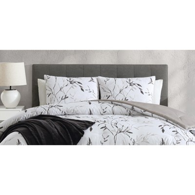 Full Black and Warm Grey Microfiber Reversible Bedspread Set