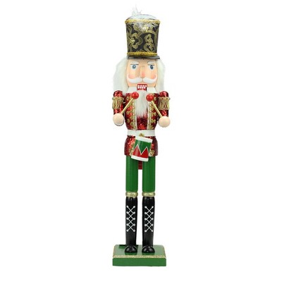 Northlight 24" Red and Green Glitter Christmas Nutcracker Drummer