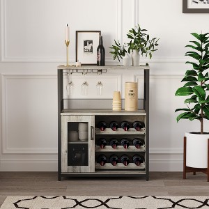 3-Tier Wine Bar Cabinet with Wine Rack and Storage Space, Buffet Cabinet with Glass Holder and Mesh Door, for Kitchen, Living Room and Bar - 1 of 4