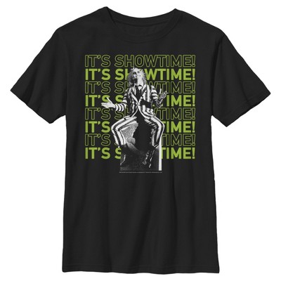 Boy's Beetlejuice It's Showtime Repeat  T-Shirt - Black - Large