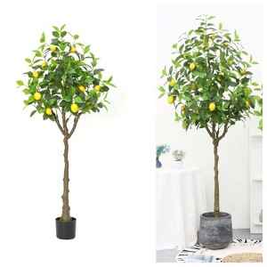 Artificial Lemon Tree 4.9ft 150cm Tall Lemon Plant In Pot Lemon Fruit Tree Pre Potted Artificial Lemon Tree Artificial Potted Plants For Indoor Decor - 1 of 4