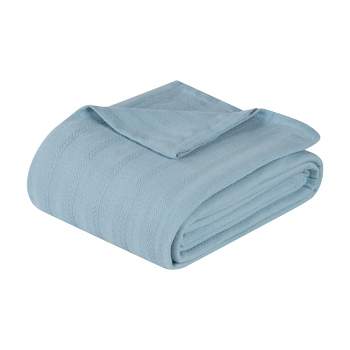 Classic Cotton Textured Striped Lightweight Woven Blanket by Blue Nile Mills