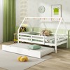 Tangkula Twin Size House Bed w/ Trundle Wooden Kids Bed w/ Safety Rails & Decorable Roof - 4 of 4