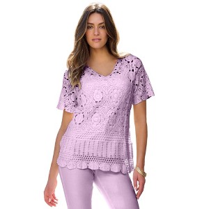 Roaman's Women's Plus Size French Crochet Sweater - 1 of 4
