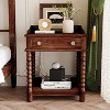 PAGED Retro Nightstand with Drawer and Open Shelf, End Table with Turned Legs and Metal Handle, Bedside Table for Bedroom, Living Room - 2 of 4