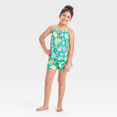 Girls' 2pc Fruit Tank Top Pajama Set - Cat & Jack™ Turquoise Blue L