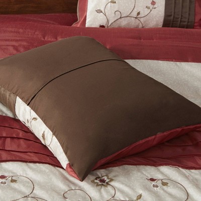 California King Red and Taupe 7-Piece Embroidered Comforter Set